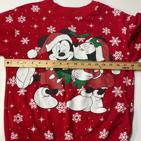 Disney Mickey Minnie Christmas Sweatshirt Red Holiday Crewneck Sz XS - Picture 5 of 6
